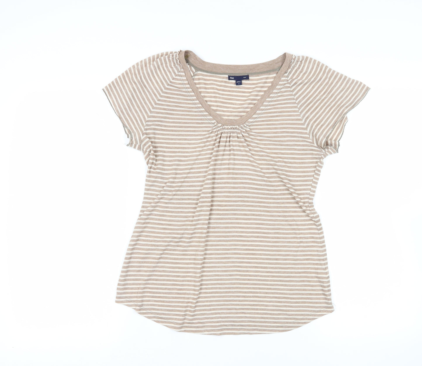 br Womens Silver Striped Polyester Basic T-Shirt Size S Scoop Neck