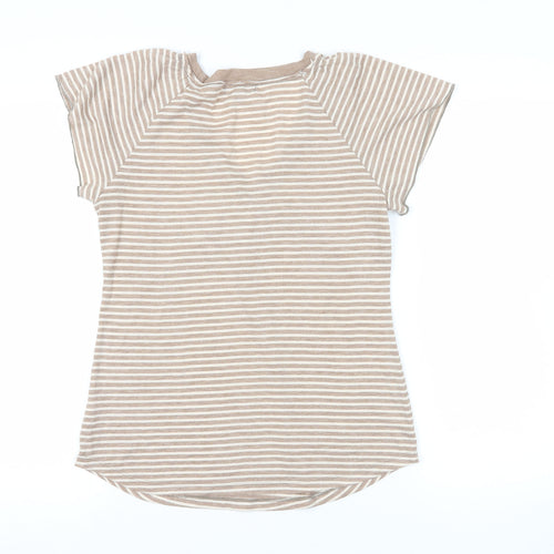 br Womens Silver Striped Polyester Basic T-Shirt Size S Scoop Neck
