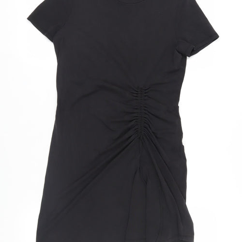 Michelle Keegan Womens Black Modal T-Shirt Dress Size 10 Crew Neck Pullover - Ruched Detail