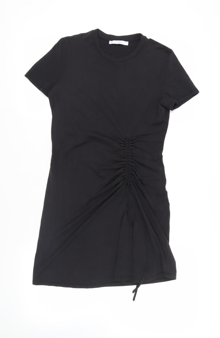Michelle Keegan Womens Black Modal T-Shirt Dress Size 10 Crew Neck Pullover - Ruched Detail