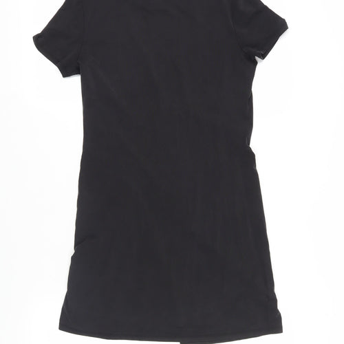 Michelle Keegan Womens Black Modal T-Shirt Dress Size 10 Crew Neck Pullover - Ruched Detail