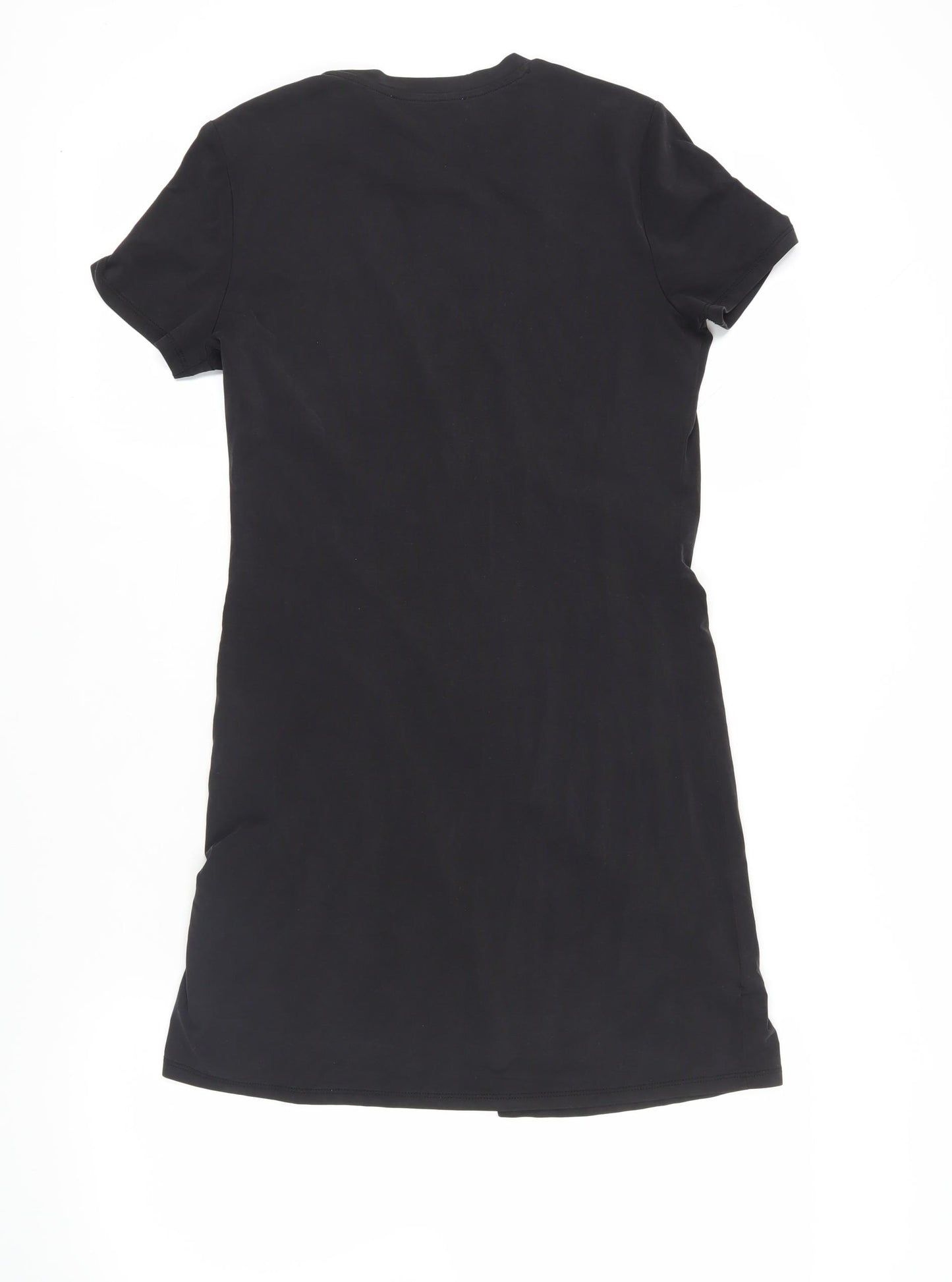 Michelle Keegan Womens Black Modal T-Shirt Dress Size 10 Crew Neck Pullover - Ruched Detail