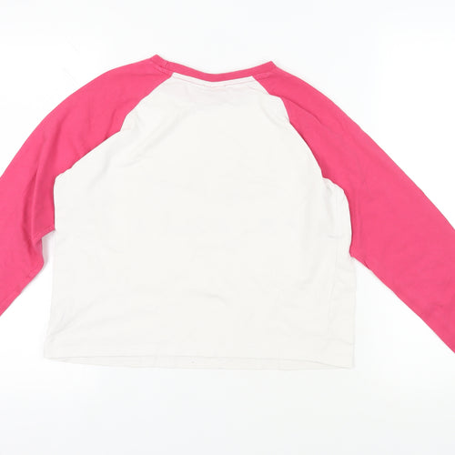 Friends Girls White Colourblock Cotton Pullover T-Shirt Size 14-15 Years Crew Neck Pullover - Logo