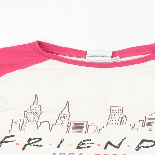 Friends Girls White Colourblock Cotton Pullover T-Shirt Size 14-15 Years Crew Neck Pullover - Logo