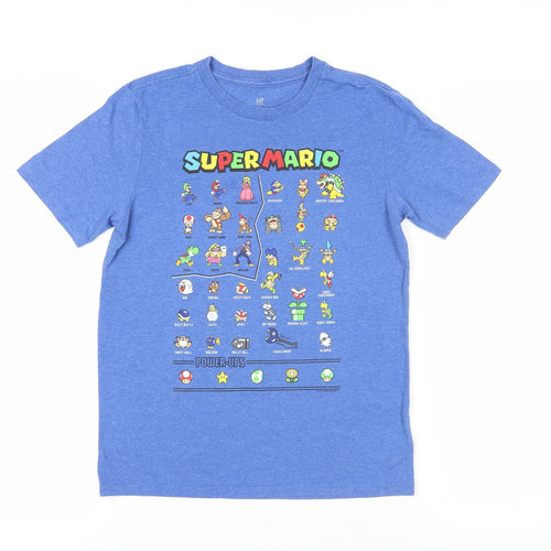 Gap Girls Blue Cotton Basic T-Shirt Size 12-13 Years Crew Neck Pullover - Super Mario