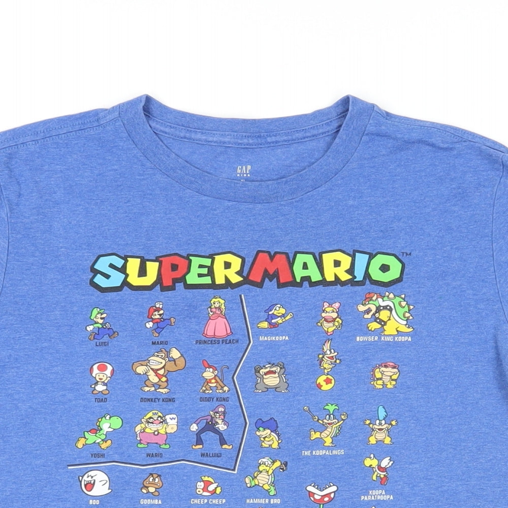 Gap Girls Blue Cotton Basic T-Shirt Size 12-13 Years Crew Neck Pullover - Super Mario
