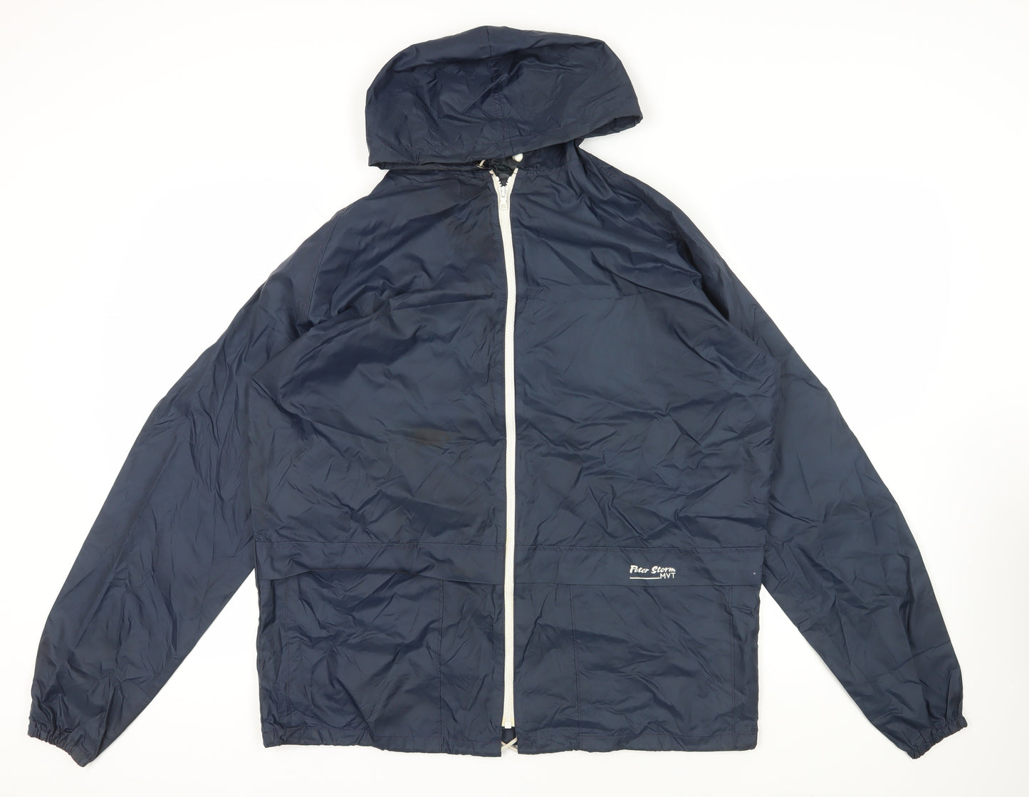Peter Storm Mens Blue Rain Coat Coat Size L Zip - Hooded Waterproof