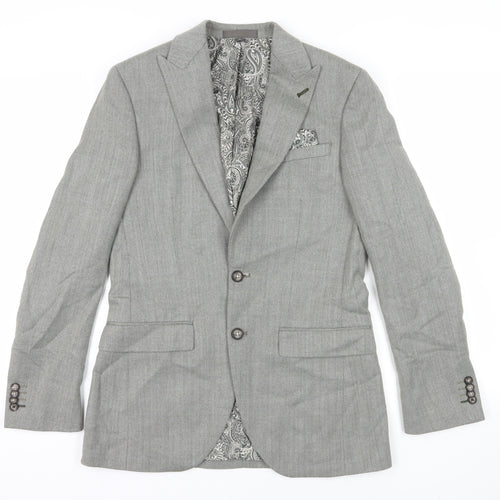 Marks and Spencer Mens Grey Herringbone Polyester Jacket Suit Jacket Size 36 Regular