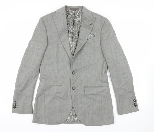 Marks and Spencer Mens Grey Herringbone Polyester Jacket Suit Jacket Size 36 Regular