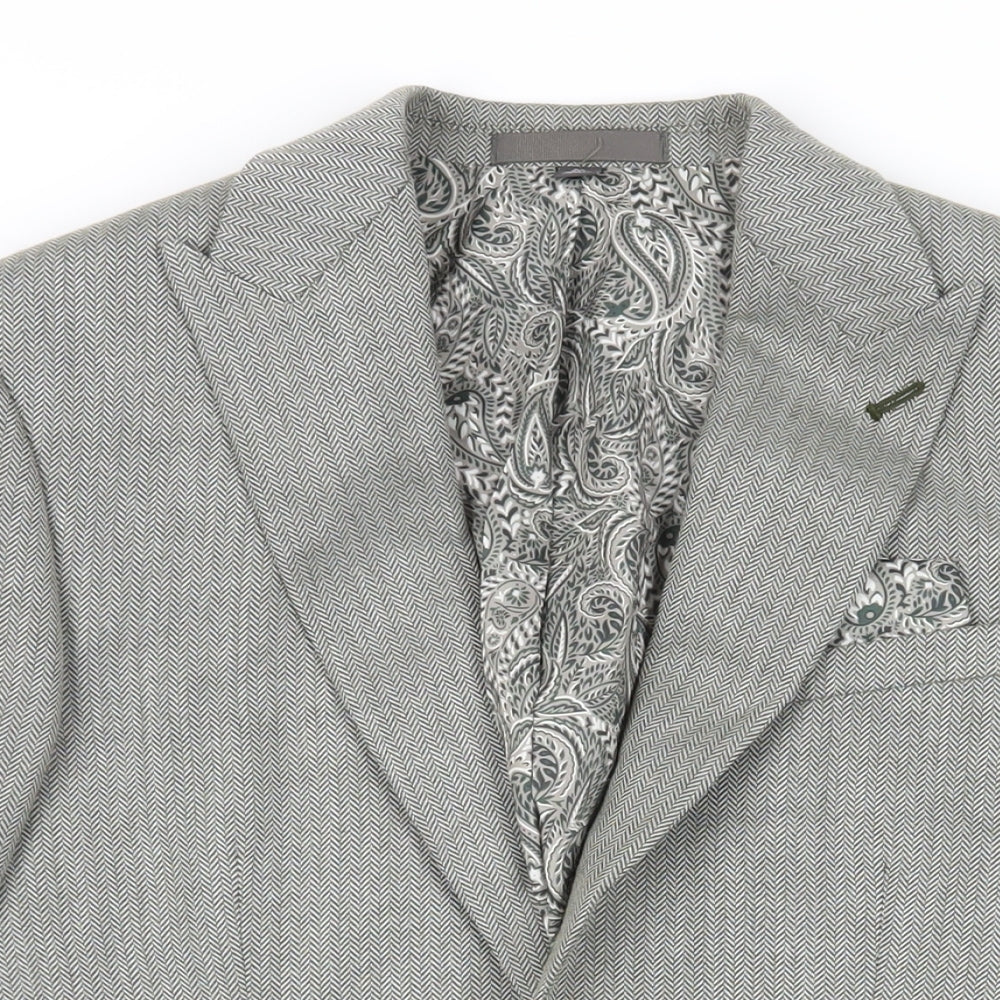 Marks and Spencer Mens Grey Herringbone Polyester Jacket Suit Jacket Size 36 Regular