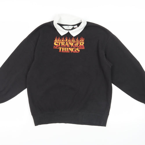 H&M Girls Black Cotton Pullover Sweatshirt Size 10-11 Years Pullover - Stranger Things