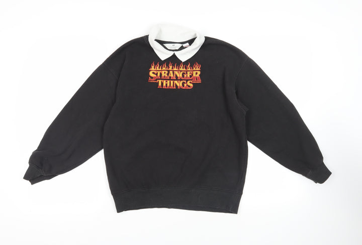 H&M Girls Black Cotton Pullover Sweatshirt Size 10-11 Years Pullover - Stranger Things