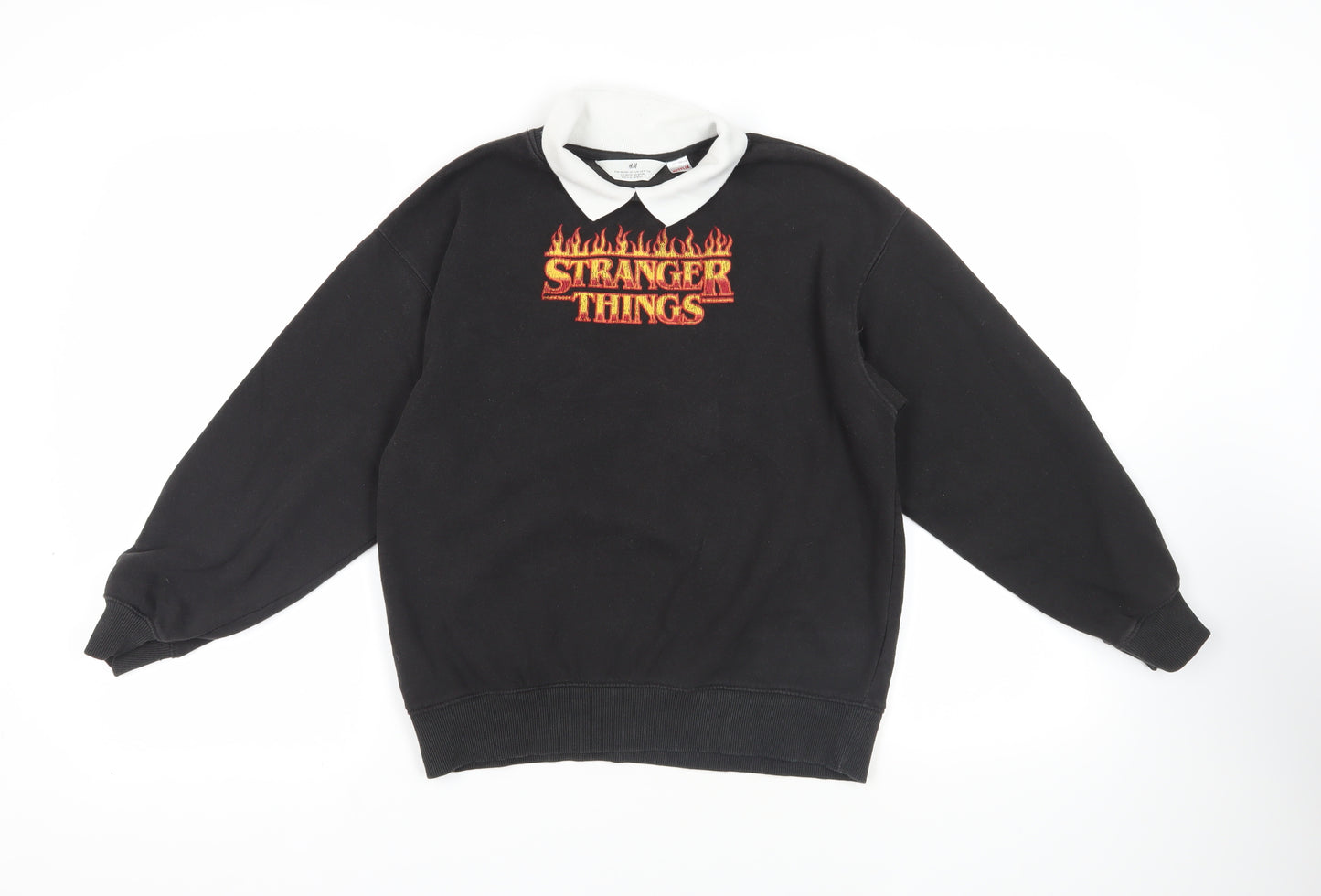 H&M Girls Black Cotton Pullover Sweatshirt Size 10-11 Years Pullover - Stranger Things