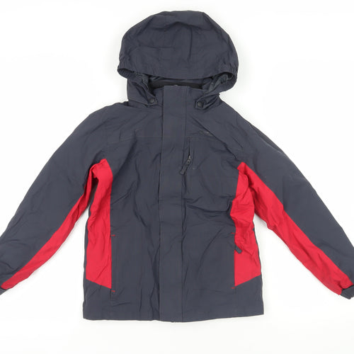 Mountain Warehouse Boys Blue Colourblock Windbreaker Jacket Size 9-10 Years Zip - Hooded Waterproof Technical Logo