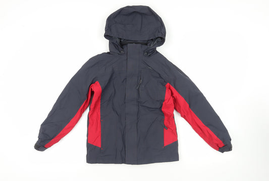 Mountain Warehouse Boys Blue Colourblock Windbreaker Jacket Size 9-10 Years Zip - Hooded Waterproof Technical Logo