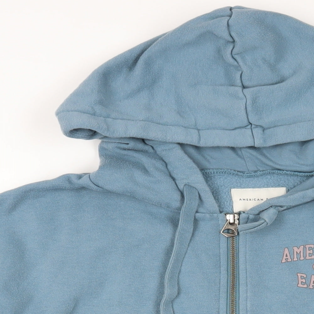 American Eagle Mens Blue Cotton Full Zip Hoodie Size M - Logo Pockets