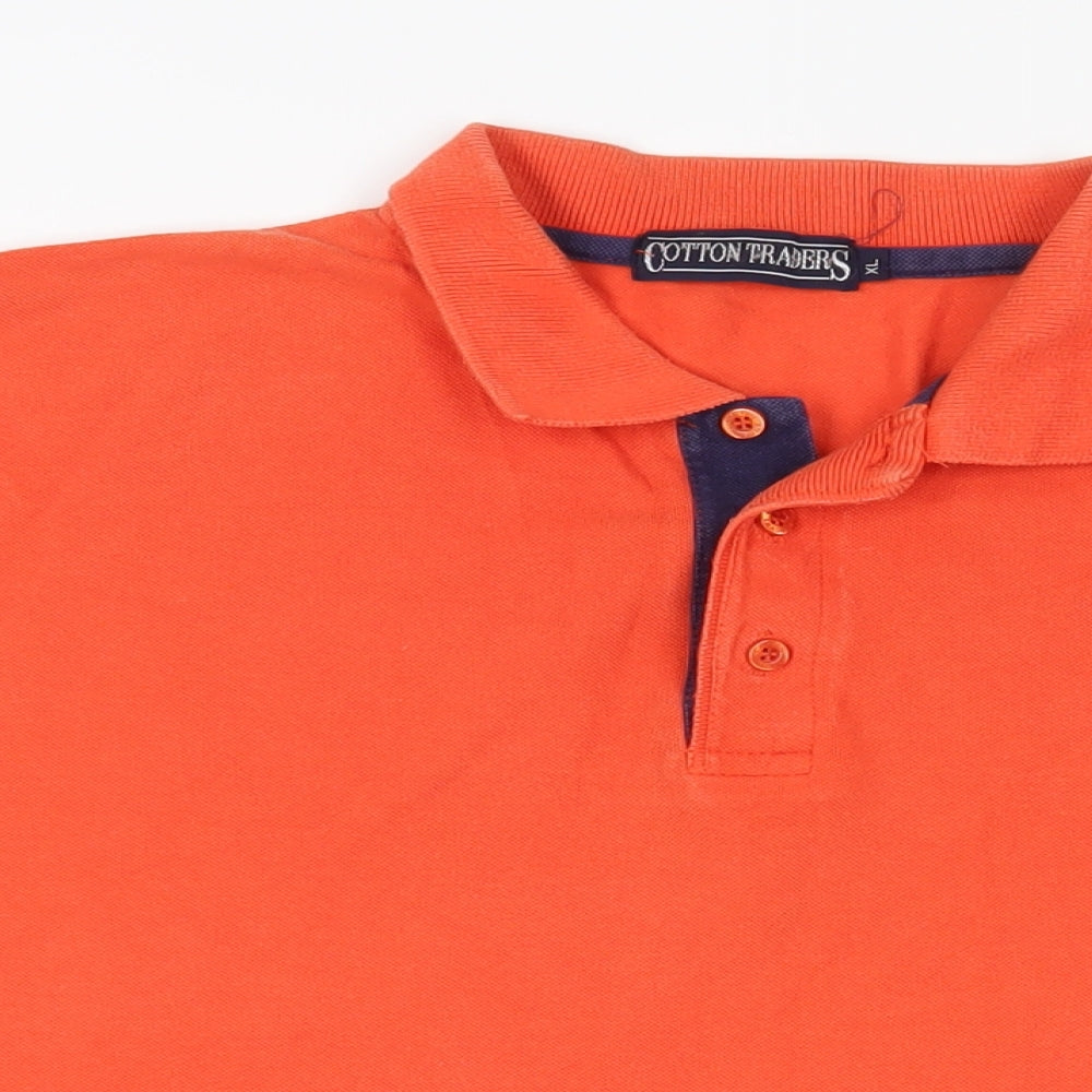 Cotton Traders Mens Orange Cotton Polo Size XL Collared Button - Logo