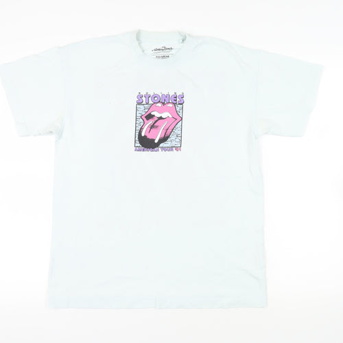 Pull&Bear Womens Blue Cotton Basic T-Shirt Size S Crew Neck - Rolling Stones American Tour '81