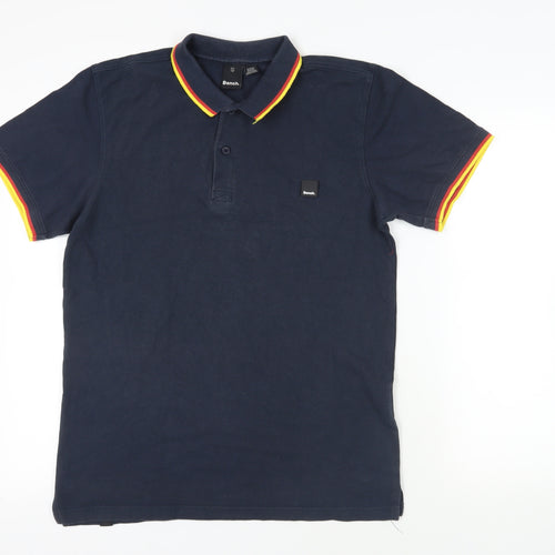 Bench Mens Blue Cotton Polo Size L Collared Button - Logo Contrasting Trim