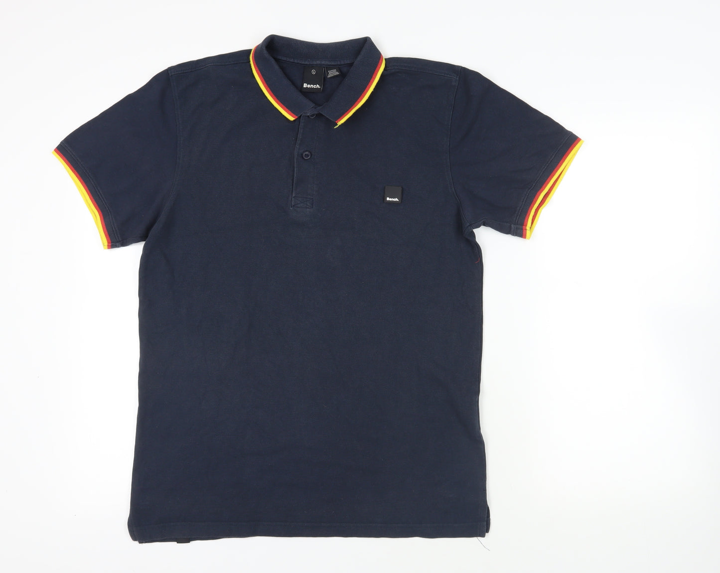 Bench Mens Blue Cotton Polo Size L Collared Button - Logo Contrasting Trim