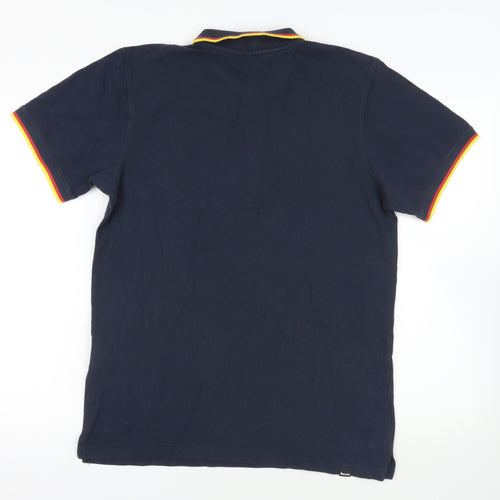 Bench Mens Blue Cotton Polo Size L Collared Button - Logo Contrasting Trim