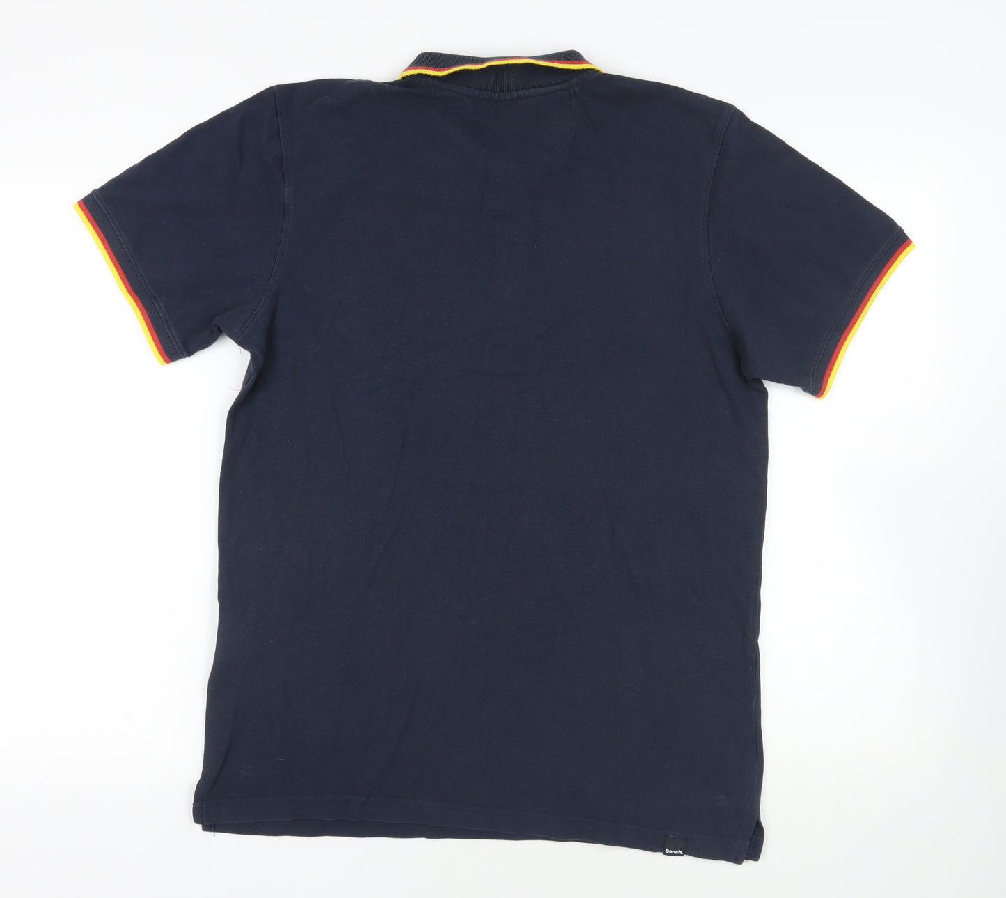 Bench Mens Blue Cotton Polo Size L Collared Button - Logo Contrasting Trim