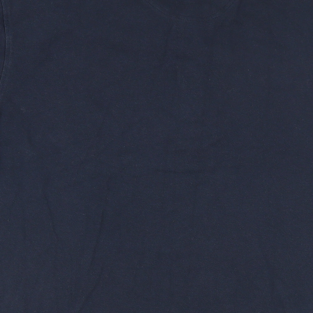 Bench Mens Blue Cotton Polo Size L Collared Button - Logo Contrasting Trim