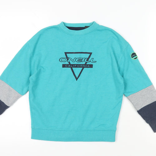 O'Neill Boys Green Colourblock Cotton Pullover Sweatshirt Size 8 Years Pullover - Logo