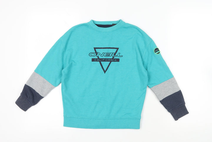 O'Neill Boys Green Colourblock Cotton Pullover Sweatshirt Size 8 Years Pullover - Logo
