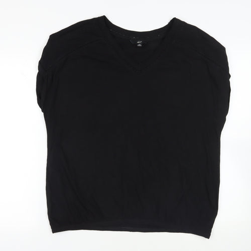 NEXT Womens Black Cotton Basic T-Shirt Size 20 V-Neck - Lace Detail