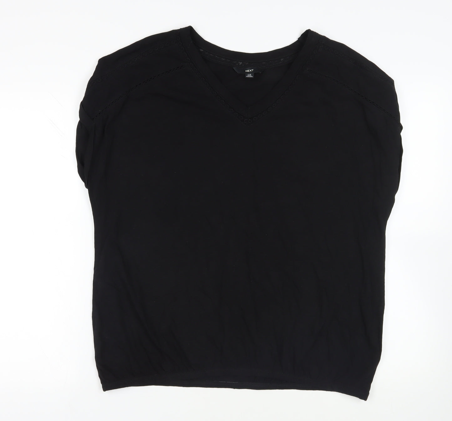 NEXT Womens Black Cotton Basic T-Shirt Size 20 V-Neck - Lace Detail