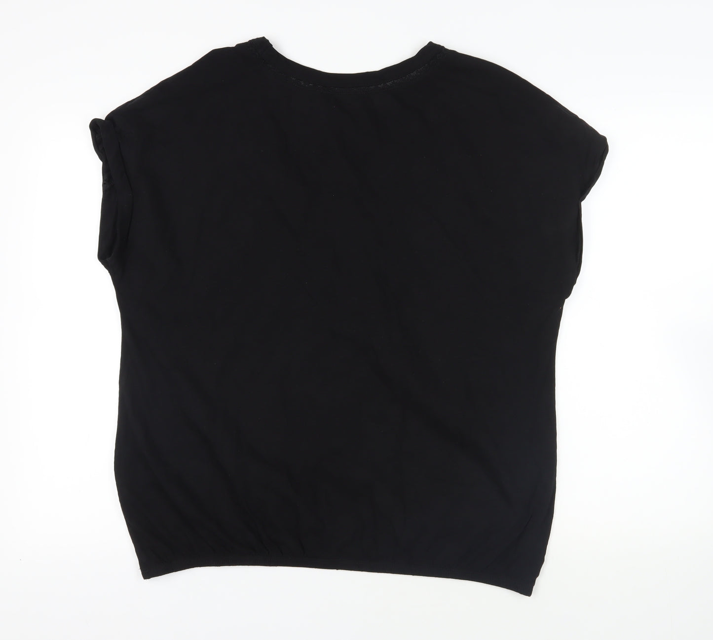 NEXT Womens Black Cotton Basic T-Shirt Size 20 V-Neck - Lace Detail