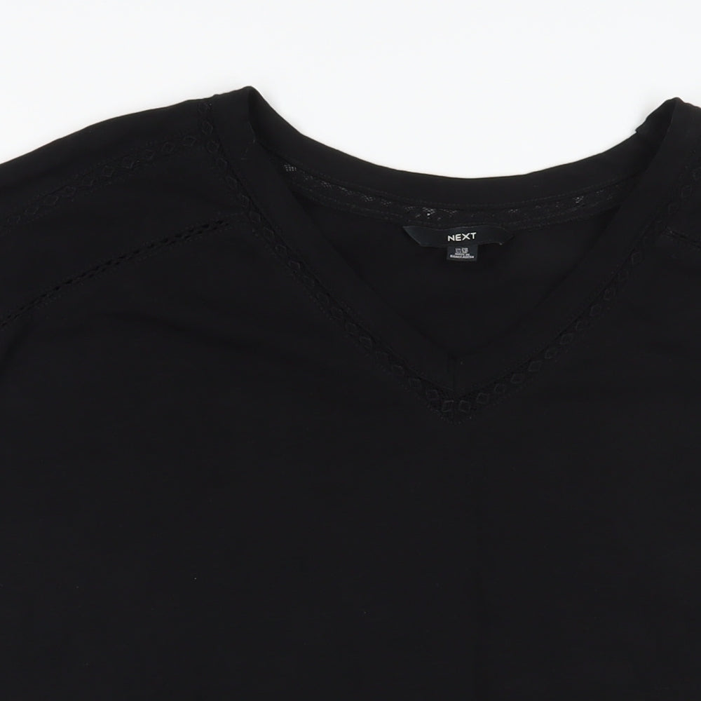 NEXT Womens Black Cotton Basic T-Shirt Size 20 V-Neck - Lace Detail