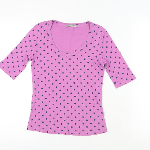 Marks and Spencer Womens Purple Polka Dot Cotton Basic T-Shirt Size 8 Scoop Neck