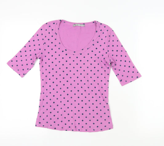 Marks and Spencer Womens Purple Polka Dot Cotton Basic T-Shirt Size 8 Scoop Neck