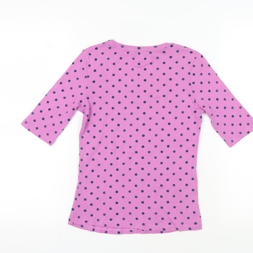 Marks and Spencer Womens Purple Polka Dot Cotton Basic T-Shirt Size 8 Scoop Neck