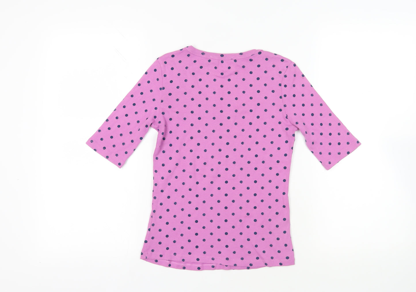 Marks and Spencer Womens Purple Polka Dot Cotton Basic T-Shirt Size 8 Scoop Neck