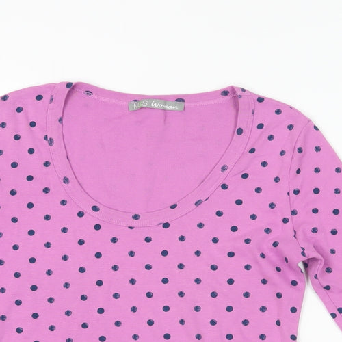 Marks and Spencer Womens Purple Polka Dot Cotton Basic T-Shirt Size 8 Scoop Neck