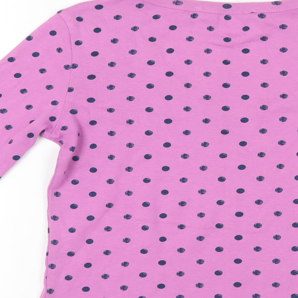 Marks and Spencer Womens Purple Polka Dot Cotton Basic T-Shirt Size 8 Scoop Neck