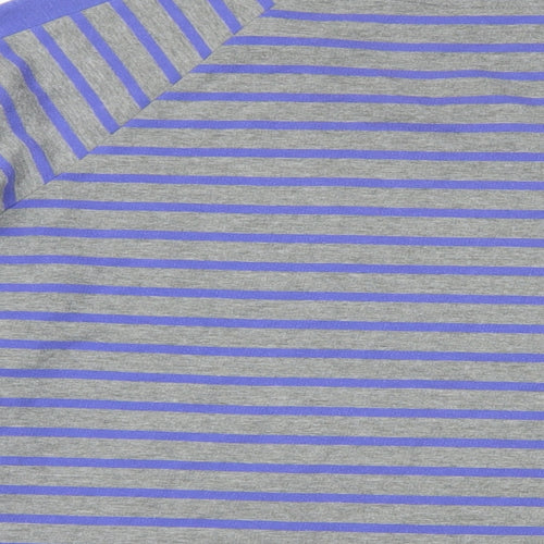 Marks and Spencer Womens Blue Striped Cotton Basic T-Shirt Size 14 Boat Neck - Zip Detail