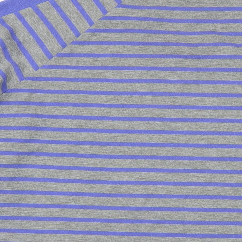 Marks and Spencer Womens Blue Striped Cotton Basic T-Shirt Size 14 Boat Neck - Zip Detail