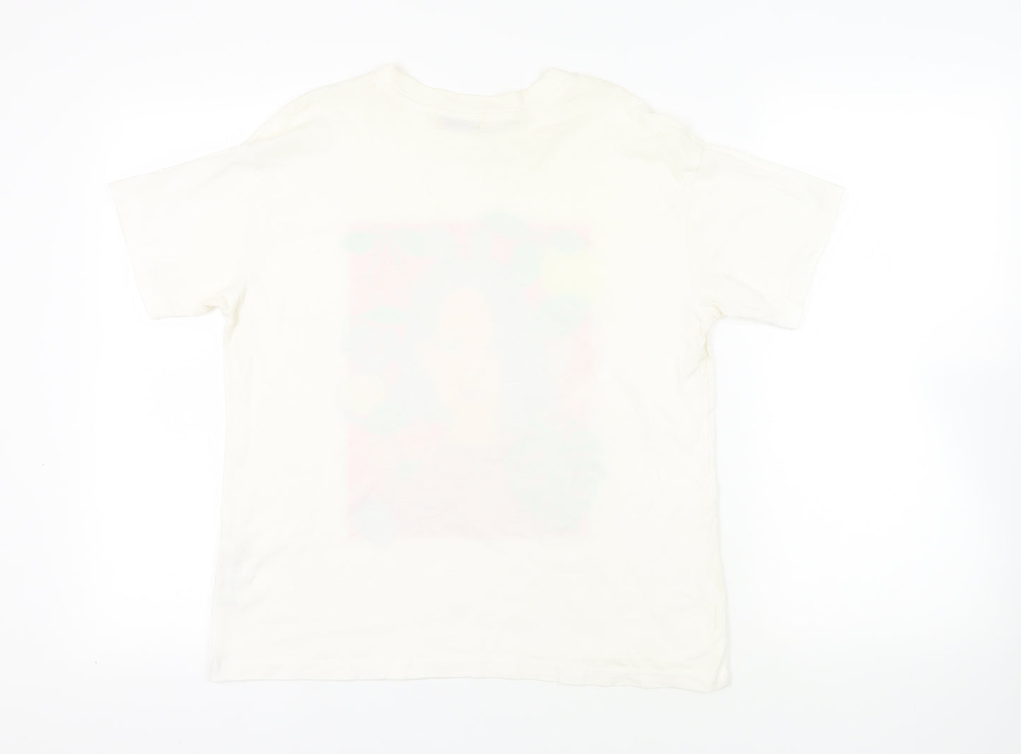 Pull&Bear Womens Ivory Cotton Basic T-Shirt Size M Crew Neck - Girl Fruits