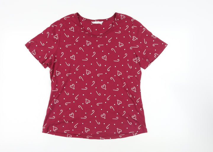 Bonmarché Womens Purple Geometric Cotton Top Pyjama Top Size 12 - Candy Cane