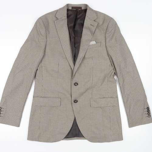 Marks and Spencer Mens Beige Geometric Polyester Jacket Suit Jacket Size 38 Regular