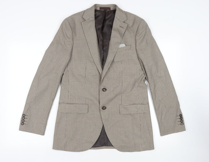 Marks and Spencer Mens Beige Geometric Polyester Jacket Suit Jacket Size 38 Regular