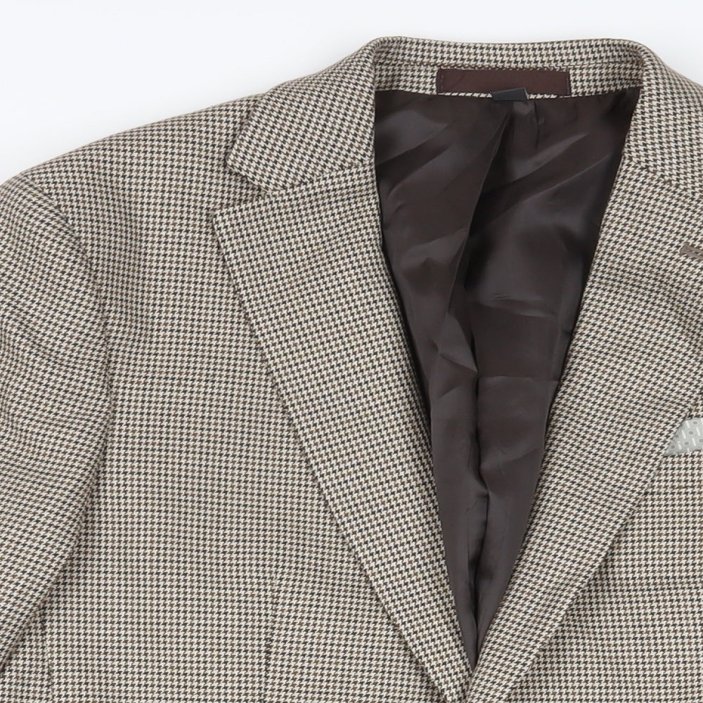 Marks and Spencer Mens Beige Geometric Polyester Jacket Suit Jacket Size 38 Regular