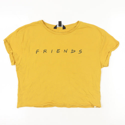 New Look Girls Yellow Cotton Basic T-Shirt Size 14-15 Years Crew Neck Pullover - Friends