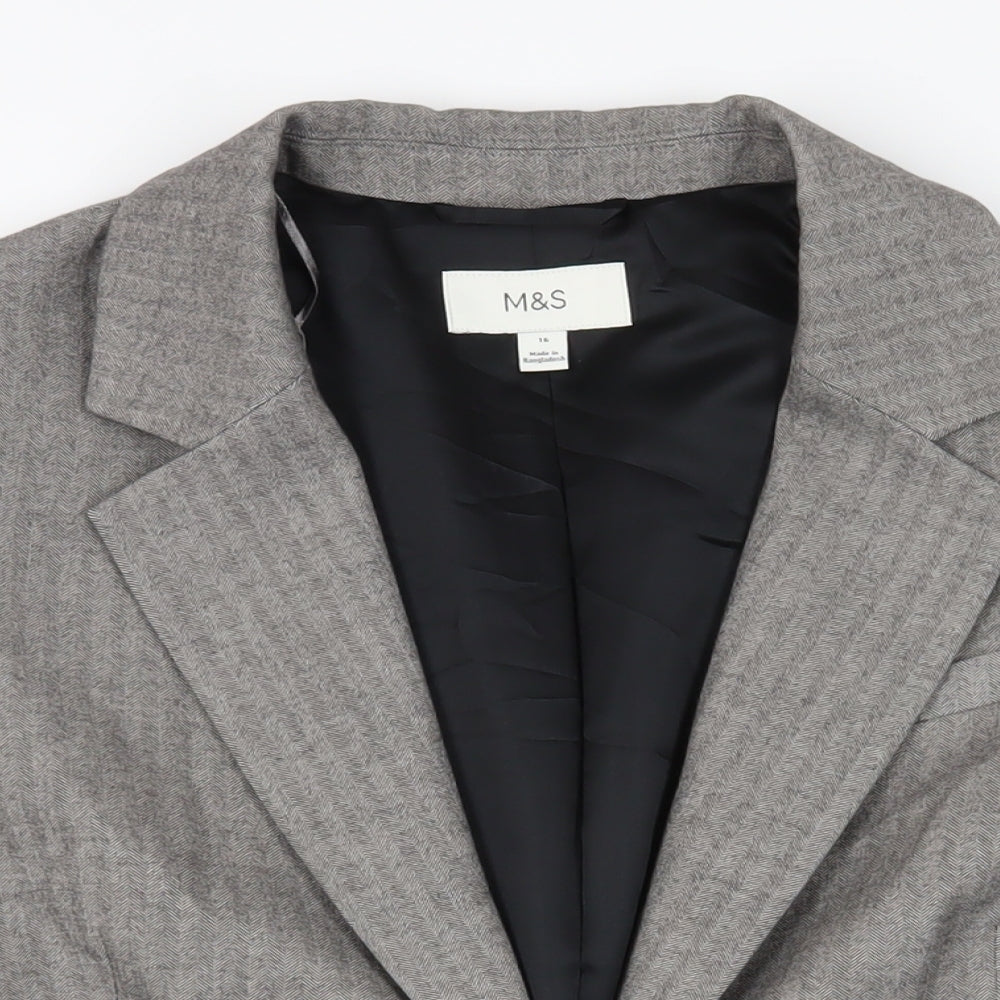 Marks and Spencer Womens Grey Herringbone Jacket Blazer Size 16 Button