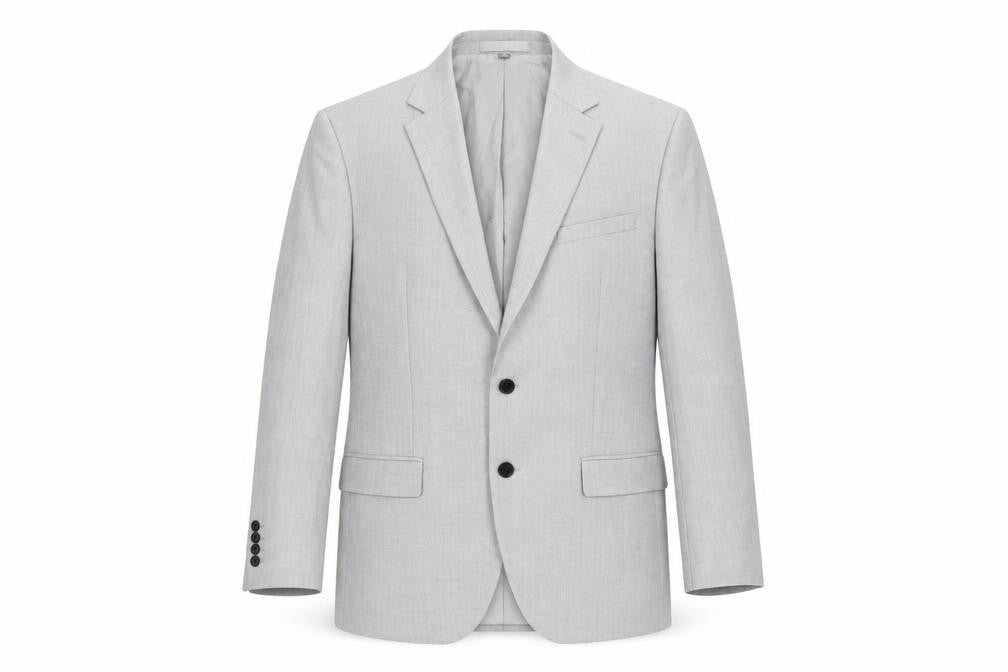 Front view of Marks & Spencer men’s grey polyester jacket suit jacket, size 40, regular