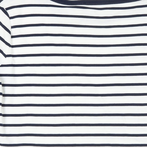 Marks and Spencer Womens White Striped Cotton Basic T-Shirt Size 14 Boat Neck